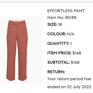 Aritzia Effortless Pants sz 16 Mocha Sorbet